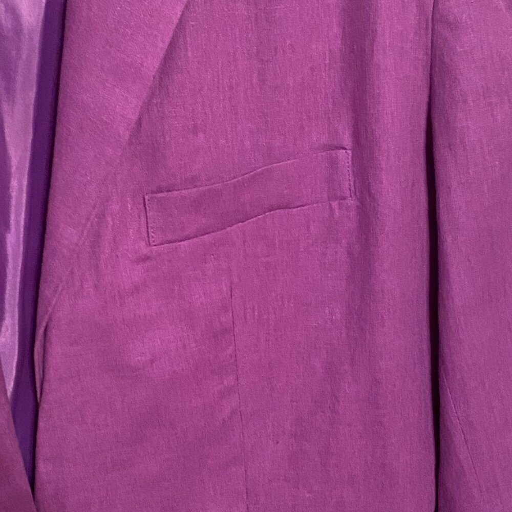 ADOLFO International Purple Lined Blazer Linen One Button Women's Size (12) - Picture 4 of 8